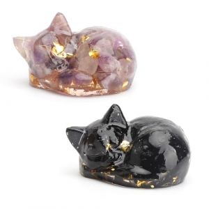 APOMOONS Cristal d'améthyste Figurine Chat endormi Statue en Pierre sculptée Sculpture Porte-Bonheur, Sculpture de Chat Noir, Décoration Mignonne pour Chat (xinzemei, neuf)