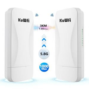 KuWFi 900Mbps Point d'accès WiFi Repeteur Antenne WiFi Exterieur, Antenne WiFi Longue Portée Pont WiFi Ethernet Haut Débit, 5.8G Longue Portée Jusqu'à 5KM CPE avec Ports Ethernet, PTP/PTMP, 2PCS (JuHUi, neuf)