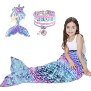 RDDAIPE Couverture Queue de Sirène, Plaid Sirene Enfant Fille, 140x 60cm Couverture Peluche Sirène, Sac de Couchage, Flanelle Peluche, Portable, pour Filles Enfants, Cadeaux de Noël, Violet&Bleu (STORE DI MARTINO LUIGI S.R.L., neuf)