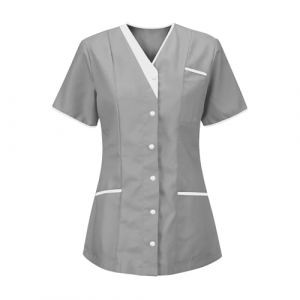 Blouse Femme De M&eacute;Nage Femme Col en V Manche Courte Tunique Infirmiere Uniforme De Travail Haut Et Pantalon Tenue Aide Soignante Professionnelle Esth&eacute;Ticienne V&ecirc;Tement Lavables Durables Ensemble (HAOLEI  FR, neuf)