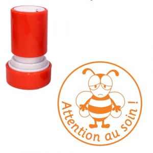 Attention au soin Abeille Tampon Encreur Enseignant - Orange 22mm, Re-éncrable (Education Enchantée, neuf)