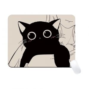 Tapis de Souris Mignon Motif Chat Noir, Base en Caoutchouc Antidérapant, pour Souris Sans Fil, Ordinateur Portable, Bureau, 260 x 210 x 3 mm (WANGNA STORE, neuf)