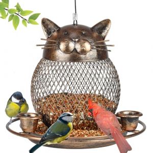 Mangeoire &agrave; oiseaux anti-&eacute;cureuils, mangeoire &agrave; oiseaux en forme de chat mignon, mangeoire en cuivre robuste avec crochet pour suspension ext&eacute;rieure, d&eacute;coration ext&eacute;rieure de jardin, cour, capacit&eacute; de (pengjingmei, neuf)