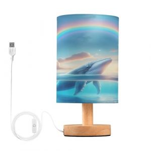 Mnsruu Lampes de chevet - Baleine arc-en-ciel océan - USB - Lampe de table pour chambre à coucher - Lumière LED - Décoration de table de chevet - Lampe de nuit - Blanc chaud (yidiz, neuf)