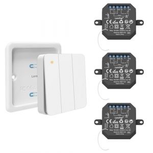 LoraTap Kit Interrupteur Sans Fil, Port&eacute;e 200 m, Radio 868 MHz, Va-et-vient, T&eacute;l&eacute;commande On/Off pour &Eacute;clairage, 3 Canaux, Pour Modernisation (Smart LT, neuf)