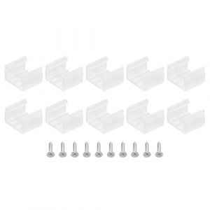 TOP-VIGOR Lot de 100 clips de fixation pour bande lumineuse LED, supports de fixation en plastique, bande LED &eacute;tanche avec vis pour ruban lumineux n&eacute;on RVB de 12 &agrave; 14 mm, translucide (Top-Vigor Top Sales, neuf)