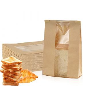 Sac Kraft Sachet Kraft Alimentaire 50Pcs Sac Papier Kraft avec Fenetre Sachet Papier Kraft Sac en Papier Pochette Kraft pour Noël Fête Sandwich Pain Pâtisserie Bonbons Biscuits (12x5x23cm) (YI CHUN, neuf)