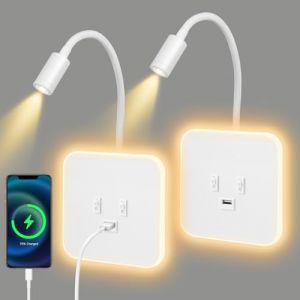 2pcs Applique Murale LED, Lampe de Lecture de Chevet à Col de Cygne, Applique Murale de Chevet Réglable, avec Port de Chargement USB, Applique Murale de Couloir (Lumière Chaude 3w + 9w)(Blanc) (BOFISH LIMITED, neuf)