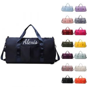 Sac De Sport Personnalisable, Brod&eacute; Sac Voyage, Sac Sport avec Compartiment Chaussures pour Femme Et Homme Sac De Voyage Femme Imperm&eacute;able Sac De Transport avec Nom Sac De Weekend (Bleu Fonc&eacute;) (Alice Personalization Workshop, neuf)