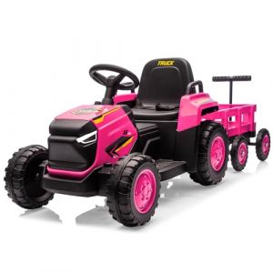 Garvee Tracteur &Eacute;lectrique Enfants avec Remorque Amovible, 12V Voiture &Eacute;lectrique 6 Pneus avec T&eacute;l&eacute;commande, Musique, Double Moteurs, Phares LED pour Enfants de 3-6 Ans (Rose) (HomeLI, neuf)