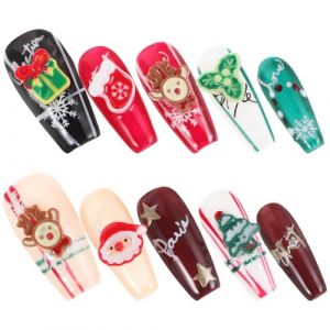 Homoyoyo Faux Ongles de No&euml;l Carr&eacute;s Petits &agrave; Coller Motifs P&egrave;re No&euml;l et Flocons Couleurs Rouge Vert et Blanc Manucure Festive pour Femmes et Filles Kit D&eacute;corations D&rsquo;Hiver Ongles (Alda Jin, neuf)