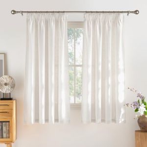 PONY DANCE Rideau Voilage Lin Decoration Maison Salon Chambre Cuisine Fenetre, Panneaux Galon Fronceur Draperies Int&eacute;rieurs, &Eacute;cru, Lot de 2, Chaque Panneau: L140xH160cm (RYB HOME EU, neuf)