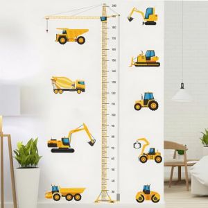 Eclove Stickers Muraux Enfant Toise, Stickers Autocollants Mural V&eacute;hicules de Construction, D&eacute;coration Murale pour Chambre d'Enfants, Chambre de B&eacute;b&eacute;, Cr&egrave;che, Salle de Jeu (80 x 200 cm) (C) (Hanyina, neuf)