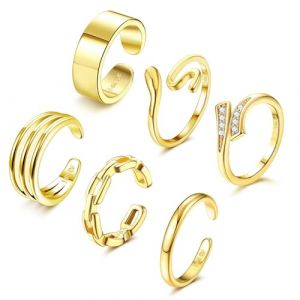 FIOROYAL 6 Pièces Bagues d'orteil en Or Rempli 14 Carats Bague de Pied Réglables pour Femme Filles Bagues Orteil Ouverte de Chaîne Bague Femme Or Bijoux de Pieds de Plage d'été (Onimoy Store, neuf)