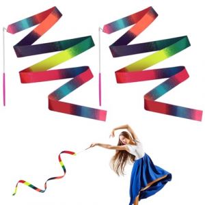 JINSIHU Rubans de Danse, 4m Ruban de Gymnastique Rubans Danse Scintillant Ruban d'art avec bâton Rotatif, Ruban de Danse Rythmique Bâton Virevoltant pour la l'entraînement de Danse Artistique (XinLinLiangShangMao, neuf)