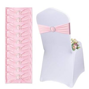 QeeFop Lot de 50 Écharpes De Chaise Élastiques avec Boucle Ronde - Housse de Chaise et Ceinture Extensible Décoration pour Mariage, Banquet, Fête, Réception, Fête d'anniversaire (Rose) (Gelaiyu Tech, neuf)