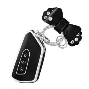 OFF WE GO Coque de Clé Voiture avec Porte-clés pour VW Coque de Clé TPU 3 Bouton Accessoire Clé de Voiture pour Volkswagen Golf 8 Seat Leon MK4 Tarraco Ateca Skoda Octavia Cupra Formentor, Argent Noir (OFF WE GO, neuf)