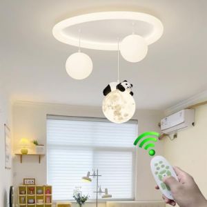 Stesulfr Lampe de chambre d'enfant dessin anim&eacute; panda plafonnier LED Lampe de Plafond m&eacute;tal blanc 3 boules lustre de chambre dimmable &eacute;clairage simple vestiaire chambre de b&eacute;b&eacute; cuisine lampe de chambr (♚Stesulfr-FR, neuf)