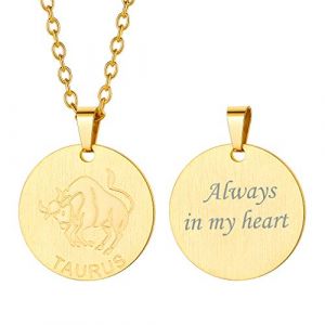Custom4U Collier Prénom à Personnaliser Médaille Signe Astrologique Taureau Or Pendentif Zodiaque avec Chaîne Réglable 50+5cm Bijoux 12 Constellations (Custom4U Store, neuf)