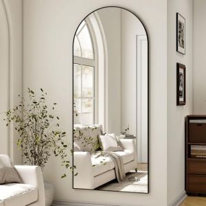 BEAUTYPEAK Miroir sur pied, grand, motif arc, 173 x 55 cm, corps entier, bombé, à poser ou à accrocher au mur, avec support, pour chambre, salon ou dressing, noir (VOOBANG, neuf)