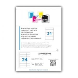 500 Planches de 24 &eacute;tiquettes 70 x 36 mm = 12000 etiquettes Blanc Mat pour imprimantes Laser Jet d'encre Feuilles A4 autocollantes &eacute;tiquettes blanches pour imprimante jet d'encre laser copieur 70X36 (solutions-imprimerie, neuf)