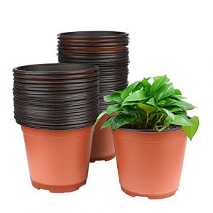 KINGLAKE 50Pièces 15CM Pot pour Semis,Pot de Fleurs Plastique Plante Exterieur,Pot Rempotage,Godets pour Semis Tomates,Brun (JH Gardening, neuf)