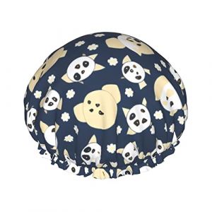 Bonnet de douche et bonnet de bain à motif imprimé panda, double protection et élastique, bonnet imperméable réutilisable avec doublure en Peva (yichangZX, neuf)