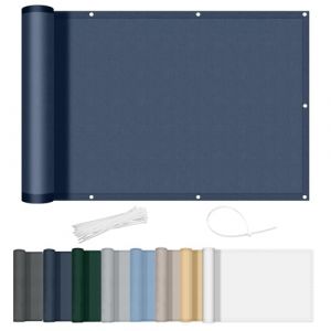 AXT SHADE Brise Vue Balcon 90x600cm Imperméable Cache Vue Balcon Protection UV Opaque Résistant aux Contre Vent avec Trous et Serre Câbles pour Exterieur Terrasse-Bleu Foncé (Vanilla Home, neuf)