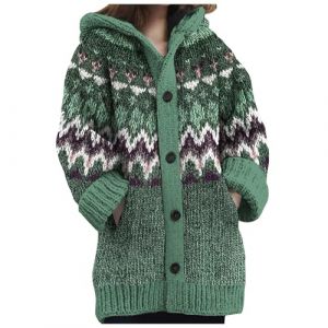 Duohropke Cardigan pour femme avec capuche en grosse maille surdimensionn&eacute;e - Pull viking - Impression num&eacute;rique 3D - Imprim&eacute; fant&ocirc;me - Pull de No&euml;l color&eacute; - Pull &agrave; capuche - Manteau chaud en tricot (PANGCON, neuf)