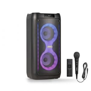 Fenton Core80 Enceinte Bluetooth Lumineuse - 80 Watts, Batterie Longue Autonomie 12H, Facile à Transporter, Micro Filaire & Télécommande Inclus, Idéale pour Toutes Vos Soirées et Les Karaokés (Sono Matériel, neuf)