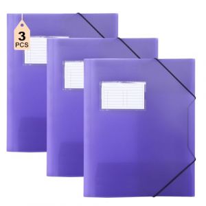 Lot de 3 porte-documents A4 violets - Avec &eacute;lastique de fixation - En polypropyl&egrave;ne robuste et durable - Pour enfants, gar&ccedil;ons et filles (DoocliB直売店, neuf)