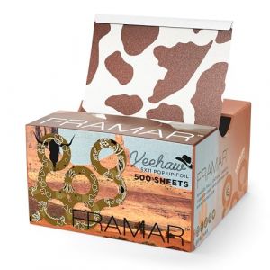 FRAMAR Papier Aluminium Coiffure – Argenté Papier Alu Professionnel, Coiffeur Accessoires Professionnel, Papier Meches Coiffure, Très Grand- 500 Feuilles (imprimé vache) (Framar Store, neuf)