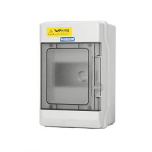 MOLLOM 4 voies Boîte de distribution d'alimentation avec barres omnibus et rail DIN pour disjoncteur miniature MCB, étanche IP66. Disponible pour une utilisation intérieure et extérieure (MOLLOM, neuf)