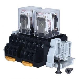 Relais &eacute;lectromagn&eacute;tique, bobine 220 V AC 5 A, relais de puissance, 14 broches, 4NO 4NC, &eacute;changeur HH54PL MY4 avec voyant lumineux avec relais de rail DIN, socle de rail DIN (LUBAN STORE, neuf)