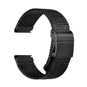 REZERO Bracelet M&eacute;tallique de Montre, Sangle de Montre en Maille Milanaise &Eacute;paisse et Solide, Finition Bross&eacute;e et Mate, Lani&egrave;re de Remplacement pour Homme, Femme, Argent/Noir 19mm 20mm 21mm 22mm 24mm (REZERO EU, neuf)
