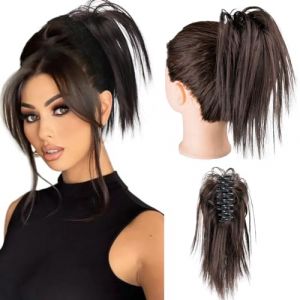 Queue de Cheval Extensions de cheveux queue de cheval pince à griffe synthétique courte droite queue de cheval postiche noire queue naturelle faux cheveux for les femmes Queue de Cheval Extension(Q17 (yuanjiaouzhou, neuf)