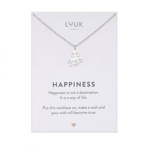 LUUK LIFESTYLE Collier femme avec pendentif pieuvre en acier inoxydable (50 cm), carte HAPPINESS, porte bonheur, bijoux modernes, id&eacute;e cadeau pour elle, cha&icirc;ne r&eacute;sistante &agrave; l'eau, mer, Argent (LUUK Brands, neuf)