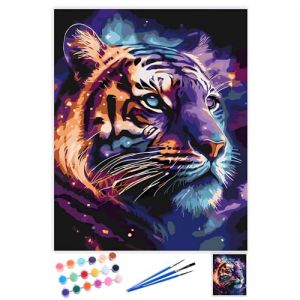 QIUQI Peinture Numero Adulte, Tigre Kits de Peinture au Numéro pour Débutants, Paint by Numbers for Adults Animal avec Pinceaux et Pigment 40x50 cm (sans Cadre) (QIUQI, neuf)