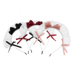 DECORNIJIA 3 Pi&egrave;ces Bandeau de Soubrette Lolita Dentelle Accessoire de Cheveux Cosplay Manga N&oelig;ud Vintage pour F&ecirc;te Festival et Costume Couleurs Noir Bourgogne et Rose (ZhiLight, neuf)
