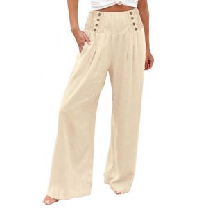 uxxnjfg Pantalon Fluide Femme Été Lin Pantalon Lin Femme Léger Grande Taille Yoga et Pilates Pantalon Linen Pants Women Palazzo Chino de Travail Pantacourt Taille Elastique Marque Vetement(Beige,L) (uxxnjfg, neuf)