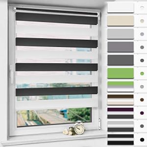 Magiea Store Enrouleur Jour Nuit sans Percage, Rideau Jour Nuit, Protection Solaire, Facile à Installer avec Clips, Protéger la Vie Privée, 70l x 120L cm(Largeur du Tissu 66),Noir-Blanc (Cheeysl, neuf)