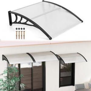 RELAX4LIFE Marquise de Porte Exterieur 100x100 CM, Auvent Porte D&rsquo;entr&eacute;e en Polycarbonate, Protection Contre Pluie et UV, Auvent Marquise Aluminium pour Terrasse Balcon (100 x 100 cm,Transparent) (RELAX4LIFE, neuf)