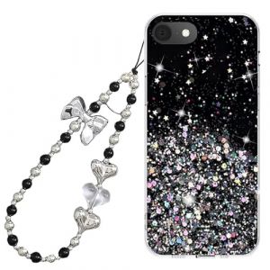 Rnrieyta Miagon Glitter Paillette Coque pour iPhone 6S Plus/6 Plus,Transparent Cover Brillant &Eacute;toile Silicone Flexible &Eacute;tui Housse avec Perle Coeur Papillon Cha&icirc;ne Bracelet Strap (Miagon, neuf)