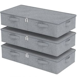 ENUMAIL 3er Organiseur de Pliable Sous Lit, Bo&icirc;te de Rangement en Tissu Avec Poign&eacute;e, Meuble Casier Cube au Fond, Pour Ranger Drap, 80&times;40&times;15cm, Gris (Ernian, neuf)