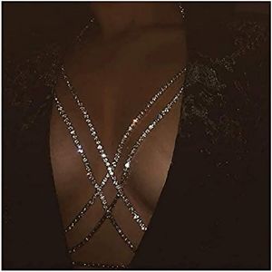 Carufin Sexy Halter Collier Soutien-Gorge Cristal Sein Cha&icirc;ne Collier Sexy Corps Cha&icirc;ne D'&eacute;t&eacute; Plage Discoth&egrave;que R&eacute;glable Bijoux pour Femmes et Filles (Or) (Carufin, neuf)