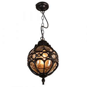 Mengjay Trade Lanterne Suspension Extérieure, Imperméable IP23 Plafonnier Suspendu avec Globe en Verre, E27 Lampes Suspendues, Rétro Lampe Pendentif Pour Restaurant Bar Cuisine Porche Entrée (Black) (Geste shop, neuf)