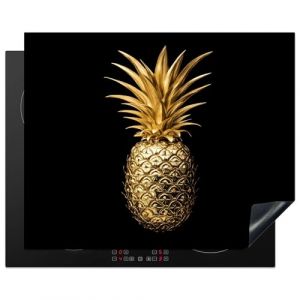 KitchenYeah&copy; Protection Pour Plaque Induction 65x52 cm Plaque de Deco Cuisine Prot&eacute;g&eacute; Cache De Cuisson Vitroceramique Ananas - Noir - Or - Luxe (KitchenYeah, neuf)