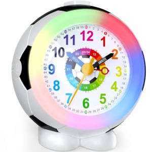 Ayybboo R&eacute;veil Enfant Fille Gar&ccedil;on,Horloge Analogique P&eacute;dagogique sans Tic-Tac avec Veilleuse et Snooze,Cadeau pour Chambre d'enfant, &Eacute;cole, Anniversaire (Football - Couleur) (GUUMUXIN EU, neuf)