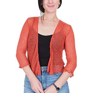 Mimosa Mesdames Femme Boléro au Crochet Briller en Dentelle Plaine Etendue Résille Cardigan Haussement D'épaules (Taille Unique, Burnt Orange) (Evoque, neuf)