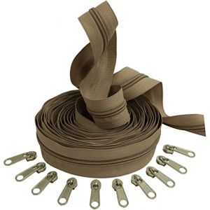 AERZETIX - C62676x5-C62791x10 - Kit de Fermeture &eacute;clair &agrave; glissi&egrave;re Spirale 5m N&deg;5 Couleur: Marron Clair + 10 curseurs Couleur Argent sans verrou - en Nylon/m&eacute;tal - mercerie (Tuning, neuf)